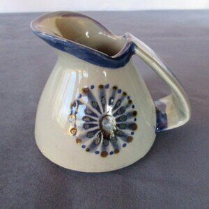 Ken Edwards Tonala Pottery Mexico pitcher small 4-1/4" gray blue enameled estate